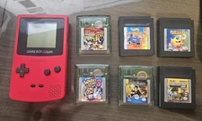Nintendo Game Boy Color RED - (Speaker Doesn't Work) + 6 Games
