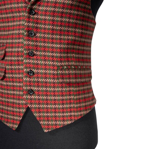 Mens Plaid Vest 40R Red Green Brown Waistcoat Christmas Holiday Party Preppy - Picture 6 of 10