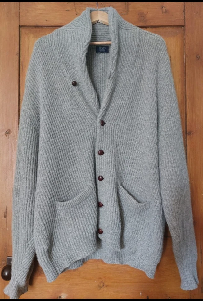Cárdigan William Lockie cuello chal 46 XXL gris 100 % lana de cordero geelong