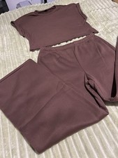 Brown Wide Leg 2 Piece set.co-ord.trouser Suit Lounge Wear Size L 14/16 New