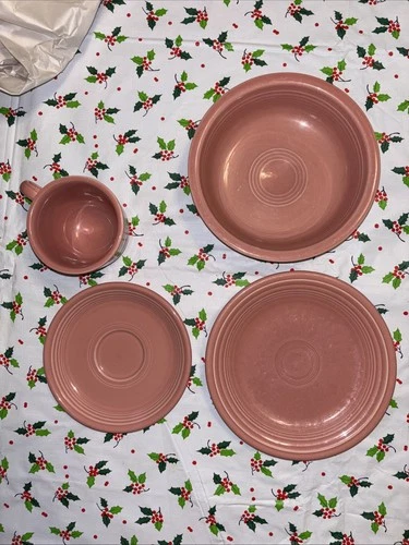 Fiesta Fiestaware Rose Pink Cup Saucer Bowl and Desert Plate 4 Piece Set