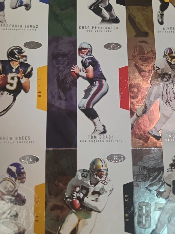 2003 Fleer NFL Hot Prospects Rookie Embossed Uncut Sheet Brady Rice Smith Vick - Image 2 of 4