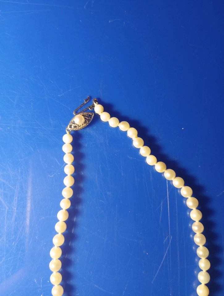 "COLLAR DE PERLAS AKOYA de oro de 14k W de colección hilo graduado blanco roto AAA + HiLuster 18""" Foto 2 de 2