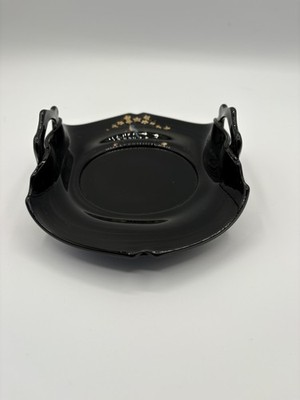Vintage L.E. Smith Mt. Pleasant Black Amethyst Glass BonBon Curved Dish