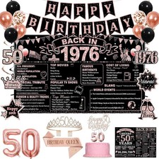 50th Birthday Decorations for Women, Rose Gold Black Back in