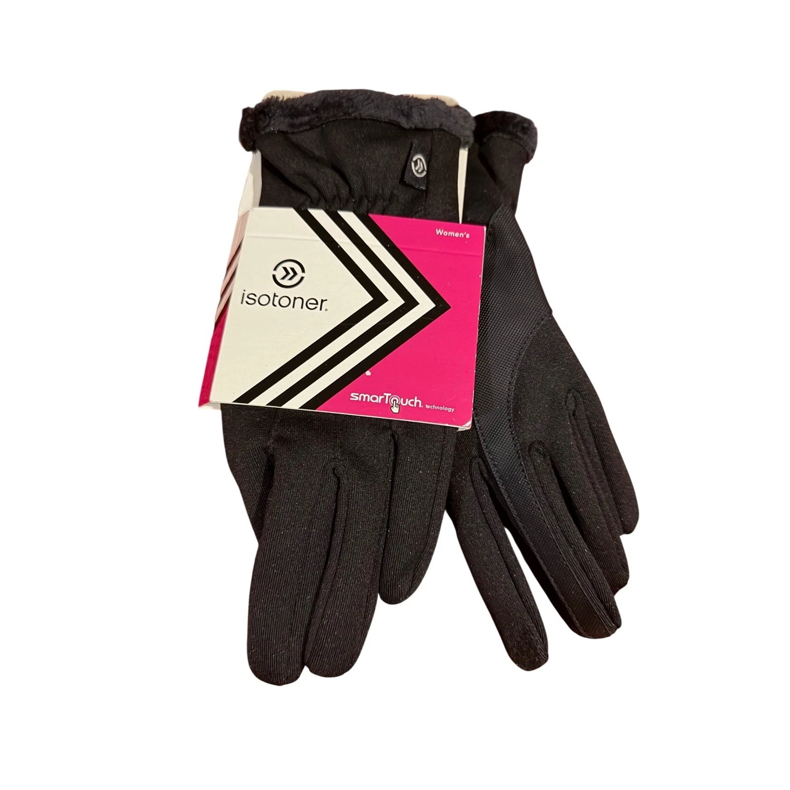 Isotoner Womens Black smartTouch Tech Gloves Faux Fur Trim A21606BLK1SZ One Size