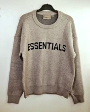 FEAR OF GOD ESSENTIALS Women's Grey Front Logo Soft Knit Jumper - Size Small