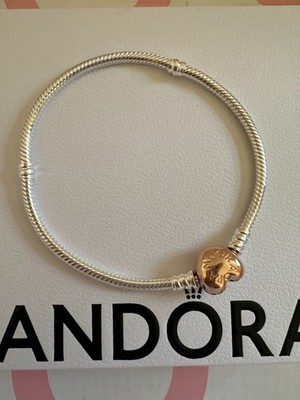 NEW PANDORA Rose Gold 580719 Two tones 925 Moment Heart Clasp