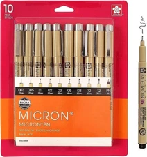 SAKURA Pigma Micron PN Black Fineliners - NEW 10 Pack Assorted Sizes -FAST Ship!