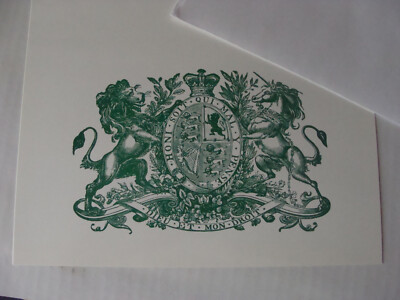 British Royal Coat of Arms 6 Engraved Note Cards Honi Soit Qui Mal y Pense GREEN