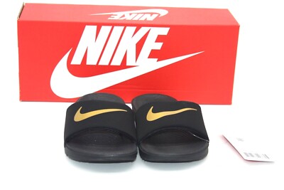 NIKE KAWA SLIDE SANDAL (GS) 819352-003 BLACK/METALLIC GOLD YOUTH KIDS SLIDE