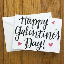 Handlettered Happy Galentine's Day Greeting Cards White Kraft Pink Valentine's