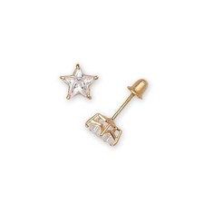 Solid 14k Yellow or White Gold Star Shaped Cubic Zirconia Screw back Stud