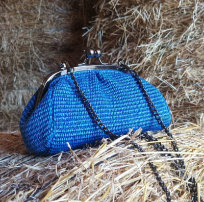 Mini Tasche Damen Mädchen Clutch Pasticcino Blau Bast mit Schultergurt
