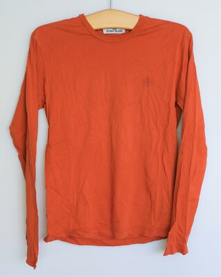 Stone Island Logo Print Long Sleeve Shirt MEDIUM Orange Langarm Tee