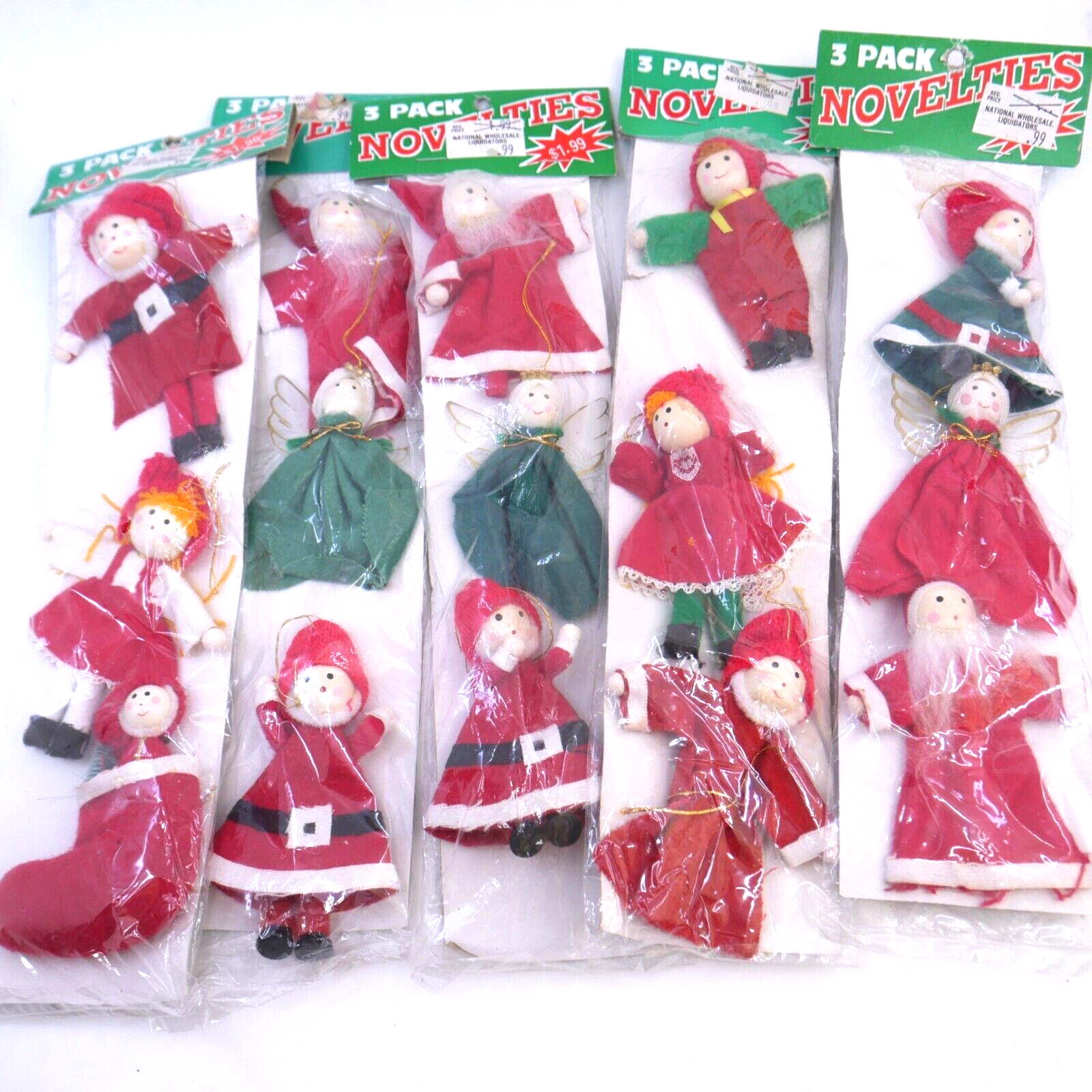 Large Lot NOS Christmas Ornament craft Peg angel Santa girl cloth wood 90s