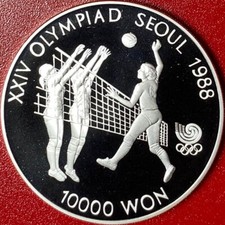 1987 KOREA SOUTH 10000 WON 1 OZ SILVER GEM PROOF VOLLEYBALL GAME 1988 OLYMPICS