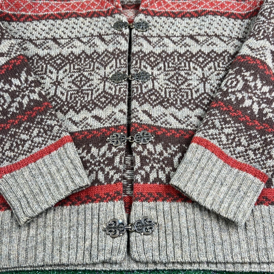 Vintage Susan Bristol Nordic Fair Isle Pure Wool Cardigan Sweater Size S Brown - Image 3 of 4