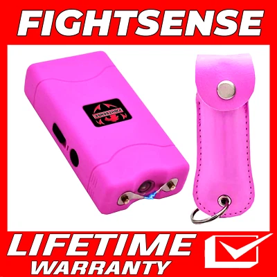 FIGHTSENSE Mini Stun Gun and Pepper Spray for Self Defense -Extremely Powerful Pink