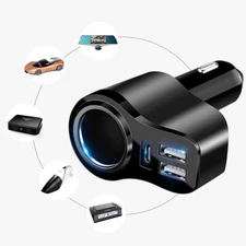 Vehicle Cigarette Lighter Socket Splitter 2 Way USB Multi Charger Power Adapter