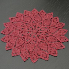37 cm, 14.6 inch, Wine Red, Pineapple, Round, Hand Crochet Doily, ogr30, 255