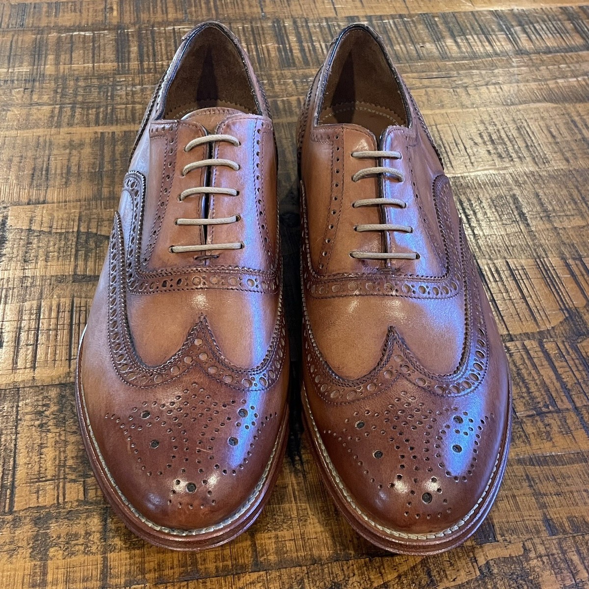 Men's New Antonio Maurizi Brown Leather Wingtip Shoes Size 42 EUR