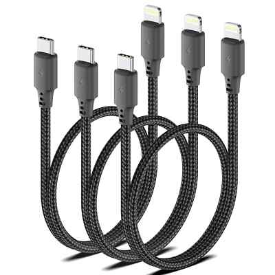 Mfi Certified USB-C to Lightning Cable 1.5Ft 3Pk Braided Fast Charging for Iphon