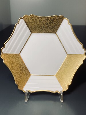 Vintage VEB Volkstedt Porzellan Sammelteller 1895 Weiß 15 cm PlatedGold | #356