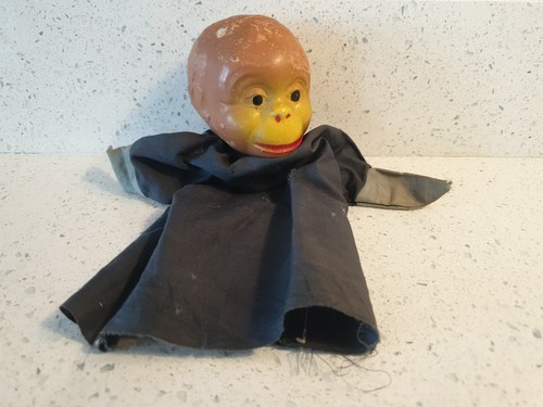 Rare SCARY Antique 1930 Ceramic Porcelain Head Cloth Hand Puppet Monkey Toy Kids - Picture 10 of 12