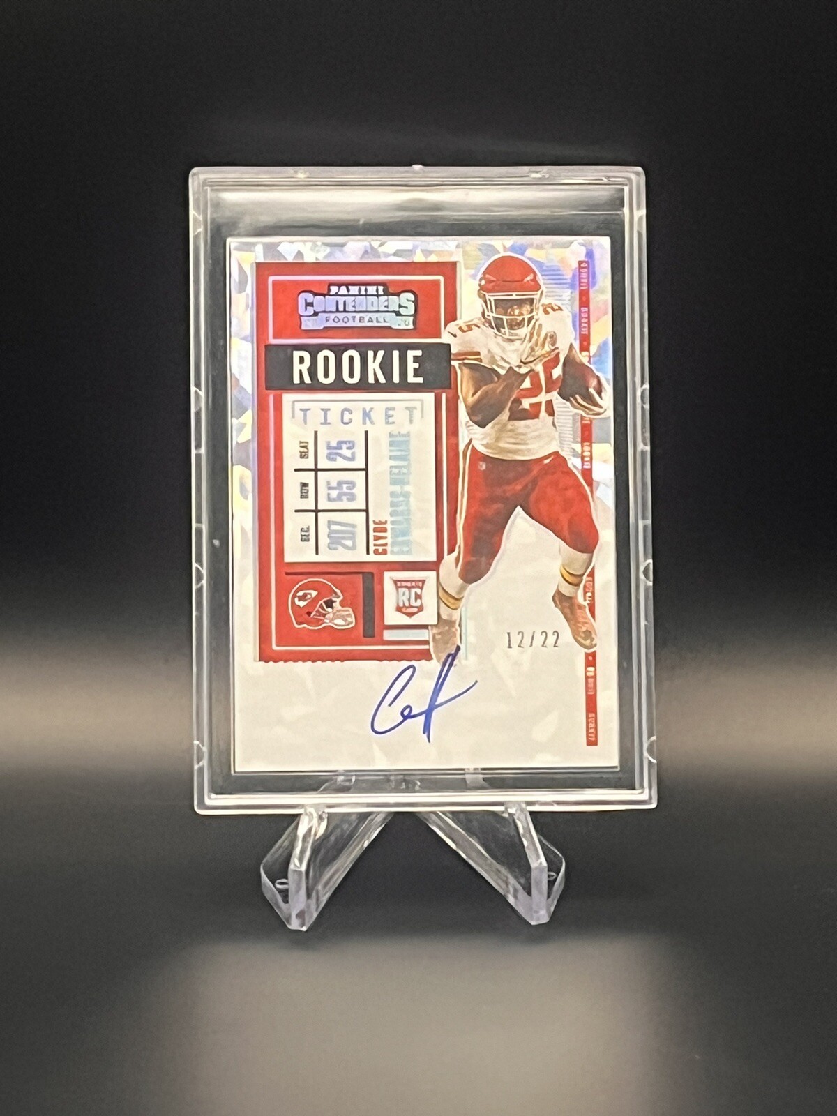 CLYDE EDWARDS-Helaire 2020 Contenders Cracked Ice #112 Auto RC /22 ROOKIE CARD!