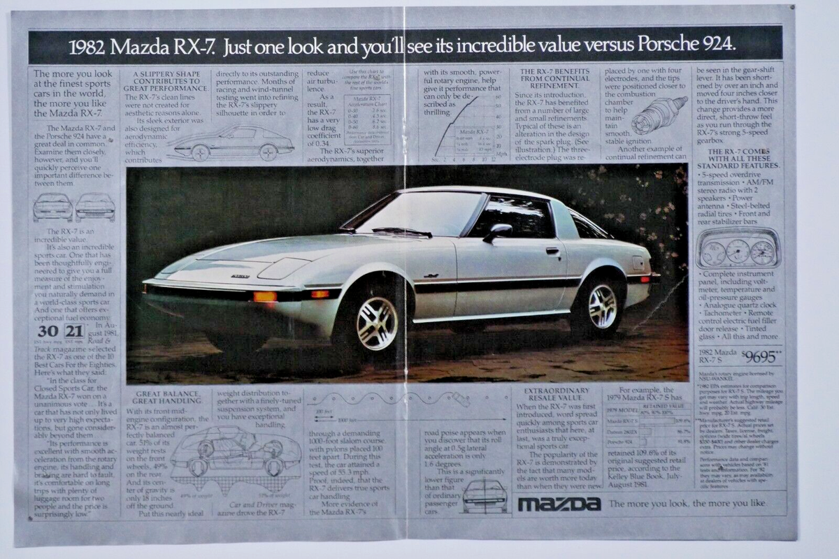 趣味・スポーツ・実用 MATRA LA SAGA 1965-1982 1982 Mazda RX 7 Vintage Centerfold Original Print Ad 16 x 11
