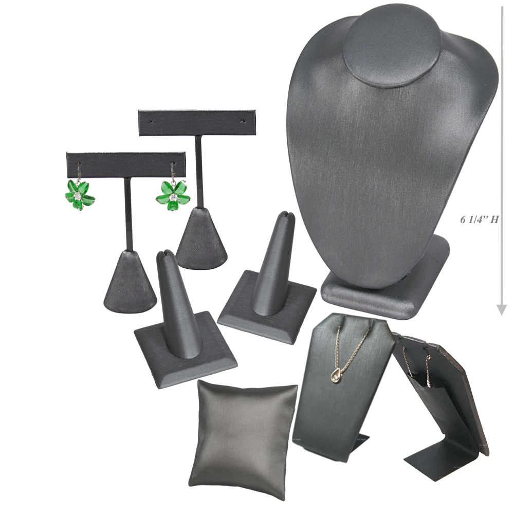 6-Piece Grey Faux Leather Earring Display Stand Set – Pendant & Earring Holder, 3 1/4” Tall – Perfect For Jewelry Sellers Or Organizers 4 thumbnail image