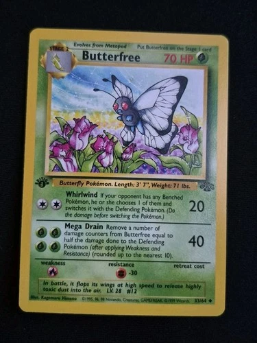 Pokemon Card Butterfree “d” 1st Edition NM Uncommon Jungle 33/64  Error WOTC