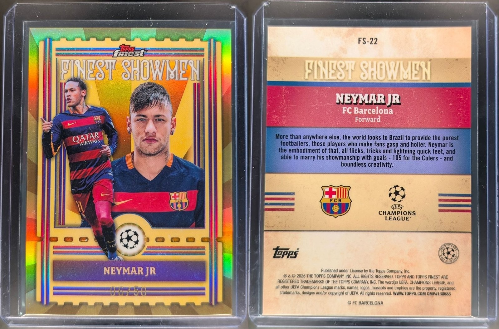 2025-26 Topps Finest UEFA Club Competitions Finest Showmen NEYMAR JR /50 view 3