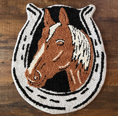 Horse Head Horseshoe Western Area Rug Tufted Non-Slip 28x33'' Cowgirl Decor