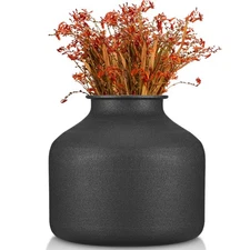 Metal Matte Flower Vase Small Black Vases for Flower 6.5 Inch Tall Iron Frost...
