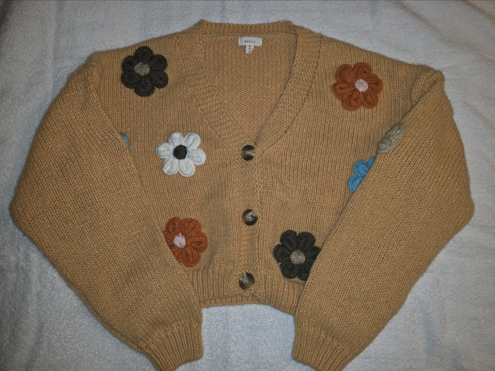 Dreamers by Debut Women's Crochet Floral Cardigan Sweater LB3 Yellow Small