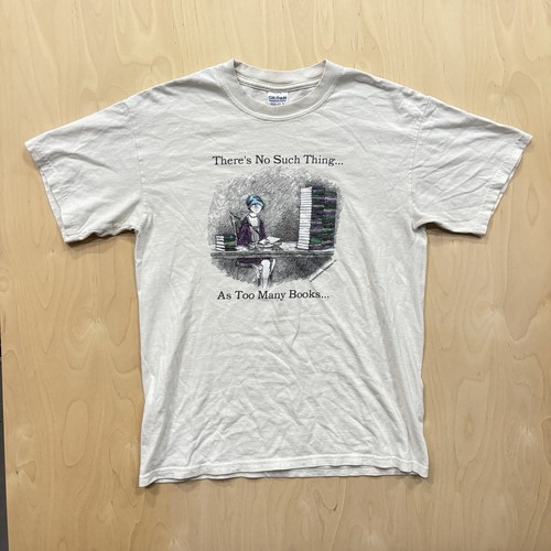 Edward Gorey T-Shirt Medium Vintage No Such Thing Too Many Books Caricature