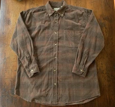 Vintage Corduroy Plaid Scandia Woods Button Down Shirt Brown Men’s Size Large