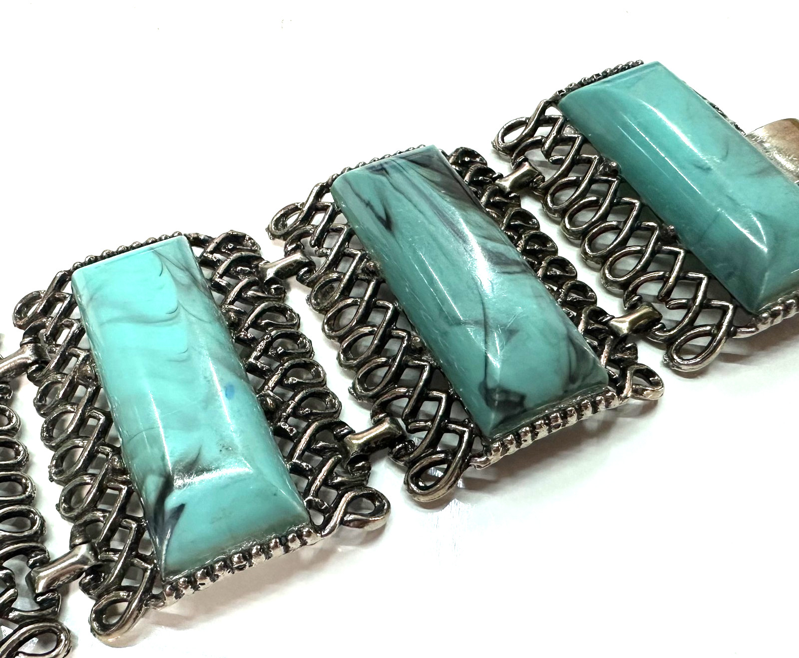 Vtg Costume Silver Tone Faux Turquoise Bracelet Jewelry Lot M