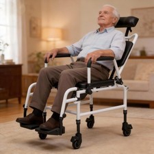 Shower Wheelchair 4-in-1 Rolling Shower Chair with Wheels for Elderly Disabled