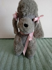 VTG 24K POLAR PUFF Plush Grey Poodle, 1987, Special Edition With Pink Bows 9.5"