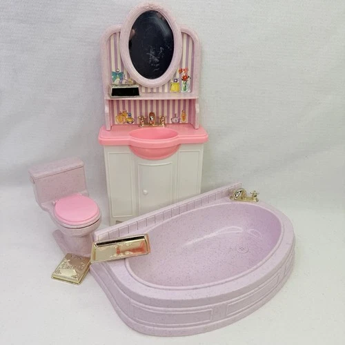 1996 Vintage Barbie Pretty Bathroom Set 67555-91 - Purple Bathtub Sink Toilet