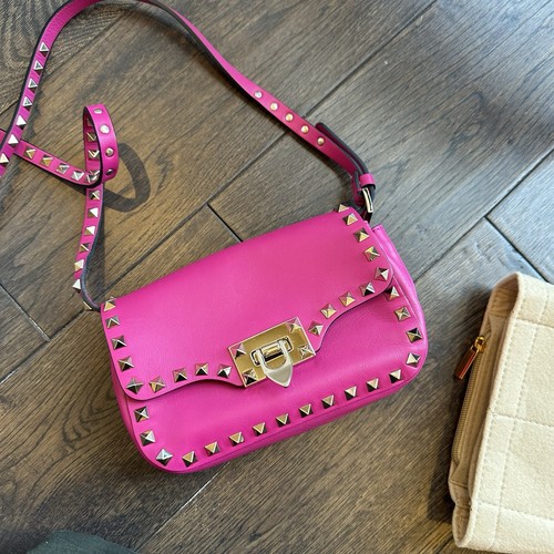 Valentino Fuchsia Pink Leather Vitello Mini Rockstud Studded Crossbody Bag