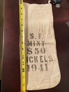 U.S.Mint San Francisco 1941 $50 Nickels Bag Canvas Small Bag That Once Held $50