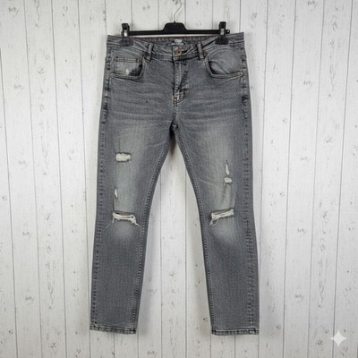 Herren Jeans W36 L30 Grau Distressed Look Destroyed FSBN Slim Straight Stretch H