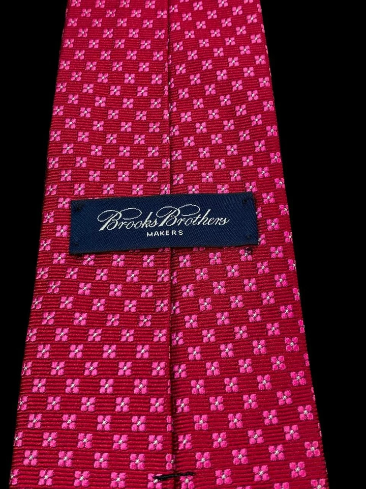 Corbata Brooks Brothers Makers Roja Rosa Floral Patrón Geométrico Seda 59" Hecha en EE. UU. Foto 3 de 4