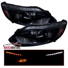 Black Smoke Projector Headlights Fits 2012-2014 Ford Focus LED Signal Strip L+R