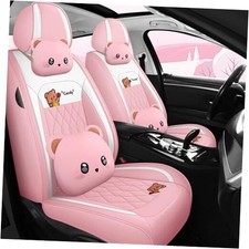 Cartoon Bear car seat Cover 5 Set for Girl Women with PU Leather for Cars Pink