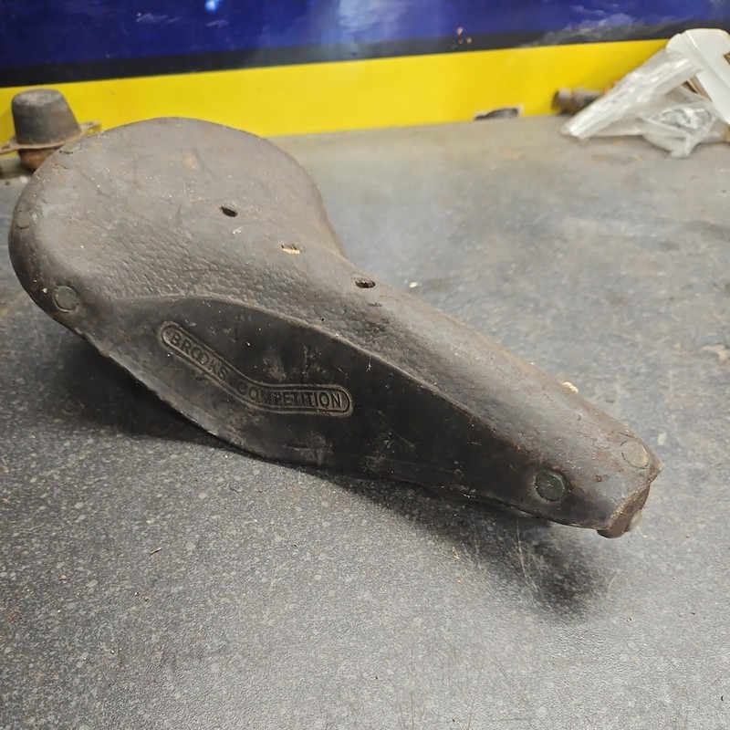 Vintage Brown Leather Brooks Champion Bicycle Saddle With Clamp C1429